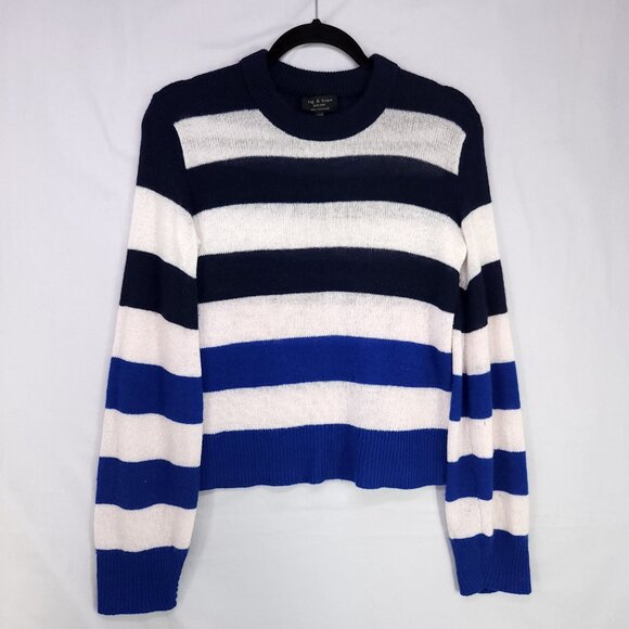 Rag & Bone Cashmere Sweater Size XXS Oversized White And Blue Stripe - Picture 1 of 10